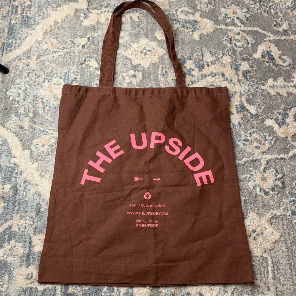 The Upside Brown Tote with Pink Logo